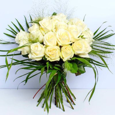 Elegantly handcrafted, our Luxury 24 White Roses bouquet feature fresh, hand tied flowers. This chic arrangement is the perfect gift for all occasions. This bouquet will be handcrafted by an experienced florist, and delivered by hand. 