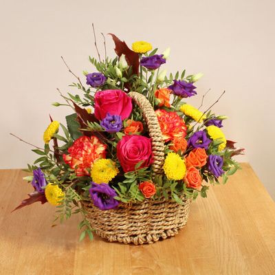 Our Autumn Brights arrangement features striking seasonal flowers that will uplift your spirit. A beautiful basket of bright Winter blooms that will bring happiness and warmth during the cooler seasons.