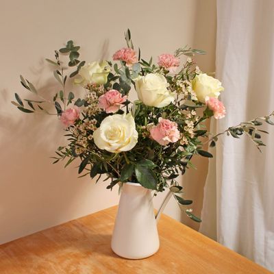 Soft, dreamy, sweet and beautifully arranged. The Colette bouquet of pastel blooms is sure to bring a touch of serenity to any room and perfect gift for any occasion. Whether you're sending it as a gesture of love, friendship, or appreciation, or simply keeping it for yourself, The Colette is sure to bring a smile to everyone's face.